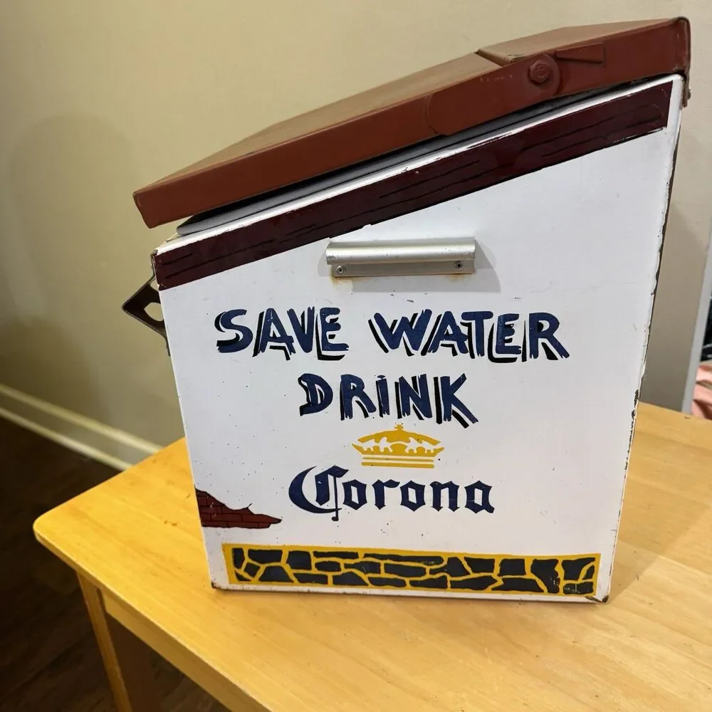 Vintage Corona Extra Cantina Metal Ice Chest Cooler Save Water Drink Corona Rare
